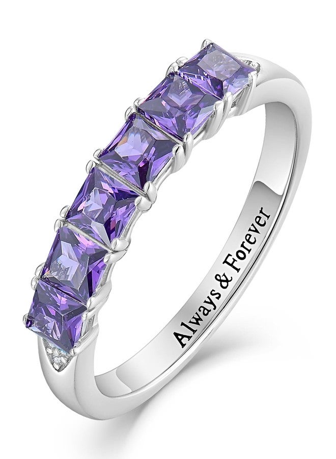 YL Stackable Ring for Women 925 Sterling Silver Eternity Rings Princess Cut Created Amethyst Wedding Band-size5 - Image 1