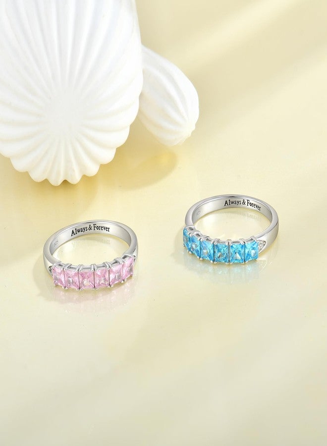 YL Stackable Ring for Women 925 Sterling Silver Eternity Rings Princess Cut Created Amethyst Wedding Band-size5 - Image 5