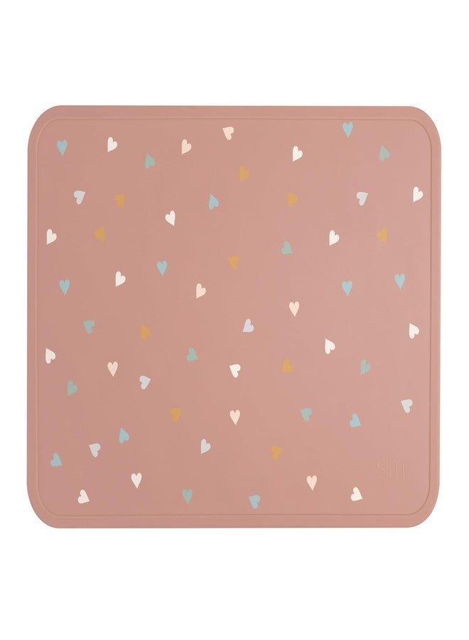 Simple Modern Silicone Placemat for Baby, Toddlers, Kids | Non-Slip Baby Eating Table Food Mat for Restaurants and Dining Table | Piper Collection | Hearts on Pink - Image 1