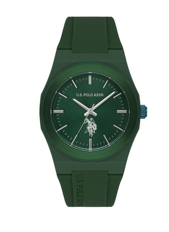 U.S. Polo Assn. U.S. Polo Assn. Yard Men's 40mm Watch with Bold Green Dial & Silver Accents, Comfortable Green Silicone Strap, Timeless & Elegant Design  - Image 1