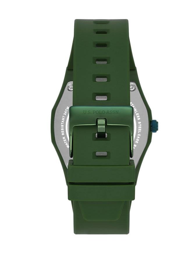 U.S. Polo Assn. U.S. Polo Assn. Yard Men's 40mm Watch with Bold Green Dial & Silver Accents, Comfortable Green Silicone Strap, Timeless & Elegant Design  - Image 3
