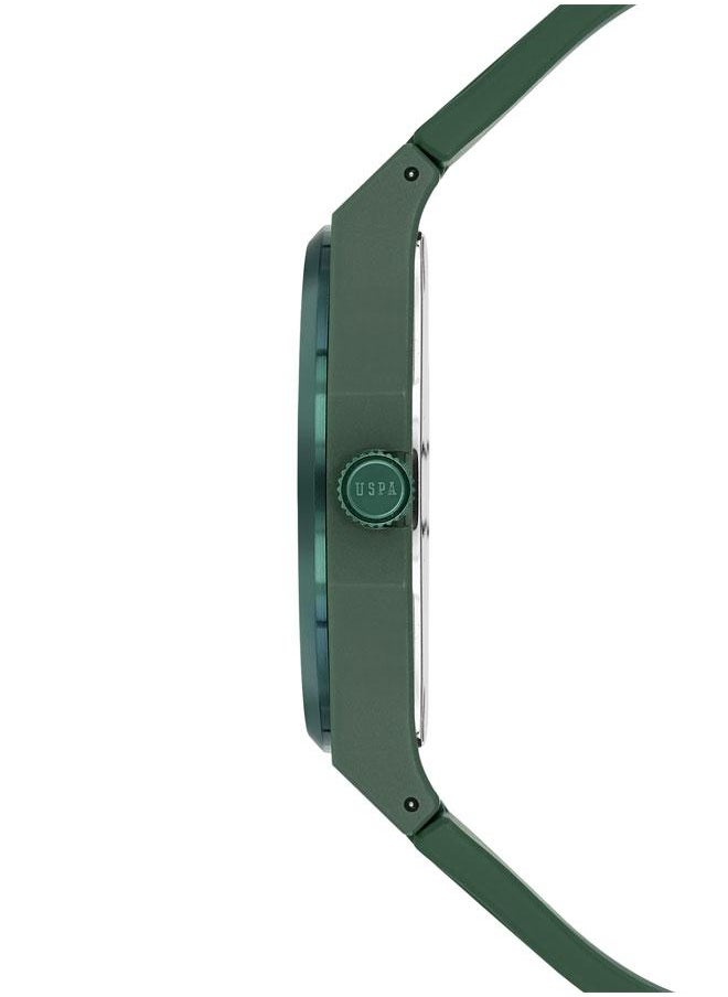 U.S. Polo Assn. U.S. Polo Assn. Yard Men's 40mm Watch with Bold Green Dial & Silver Accents, Comfortable Green Silicone Strap, Timeless & Elegant Design  - Image 2