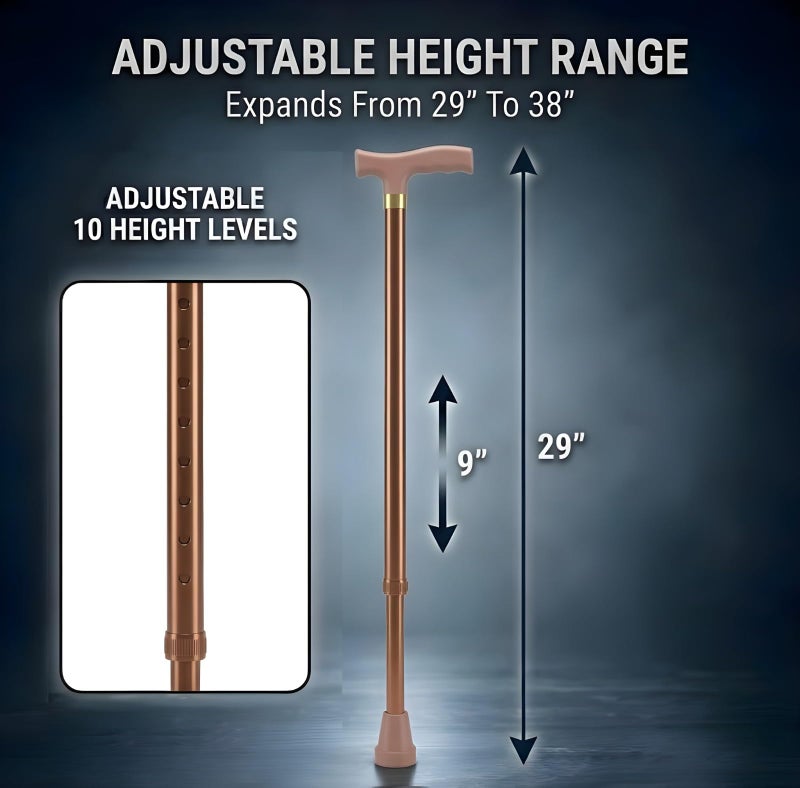 MCP Jindal Premium Height Adjustable Walking Stick Aluminium Cane Hand Stick Trekking Support Stick for Men, Women & Old People (Brown) - Image 5