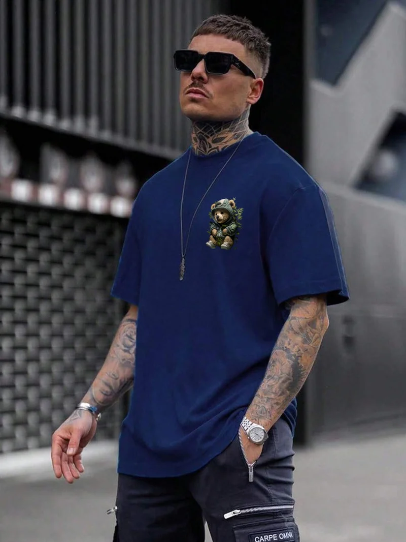 دوغ فش Teddy Printed Oversize Navy Blue Men's T-Shirt