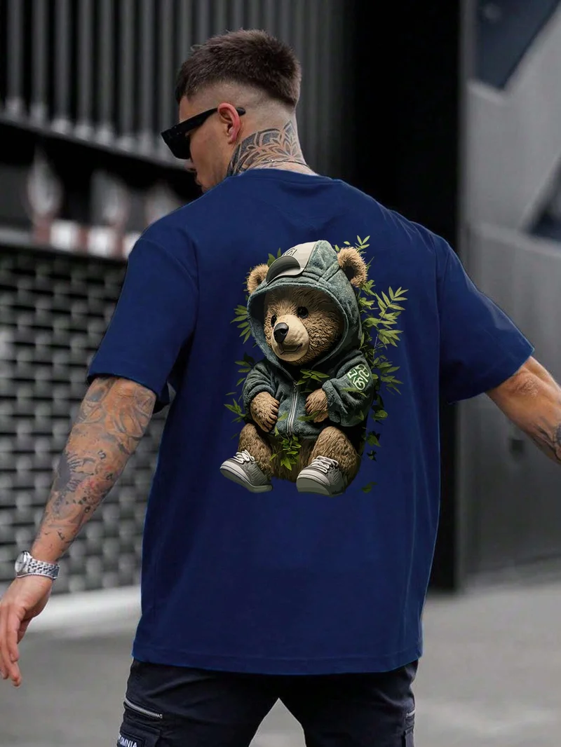 دوغ فش Teddy Printed Oversize Navy Blue Men's T-Shirt