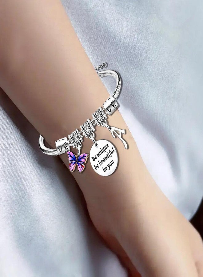 YEEQIN Inspirational Gifts Initial Bracelets For Women Friends Butterfly Bracelets Charm Bracelets For Sister Daughter Granddaughter 26 Letters Alphabet Bracelets (A) - Image 3
