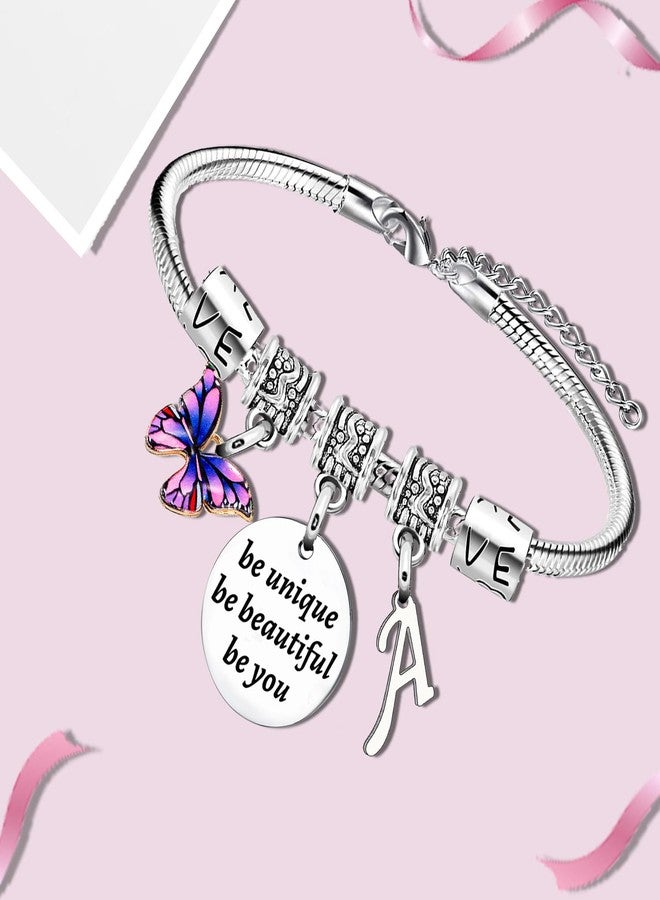 YEEQIN Inspirational Gifts Initial Bracelets For Women Friends Butterfly Bracelets Charm Bracelets For Sister Daughter Granddaughter 26 Letters Alphabet Bracelets (A) - Image 2