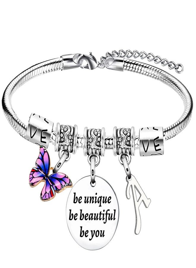 YEEQIN Inspirational Gifts Initial Bracelets For Women Friends Butterfly Bracelets Charm Bracelets For Sister Daughter Granddaughter 26 Letters Alphabet Bracelets (A) - Image 1