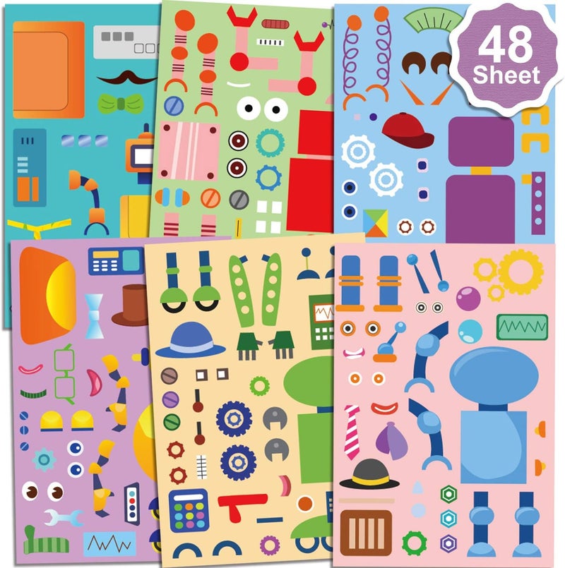 Konsait 48 Sheets Robot Stickers for Kids Make Your Own Robot Face Stickers  Perfect for Boys Girls Birthday Parties School Rewards - Image 1