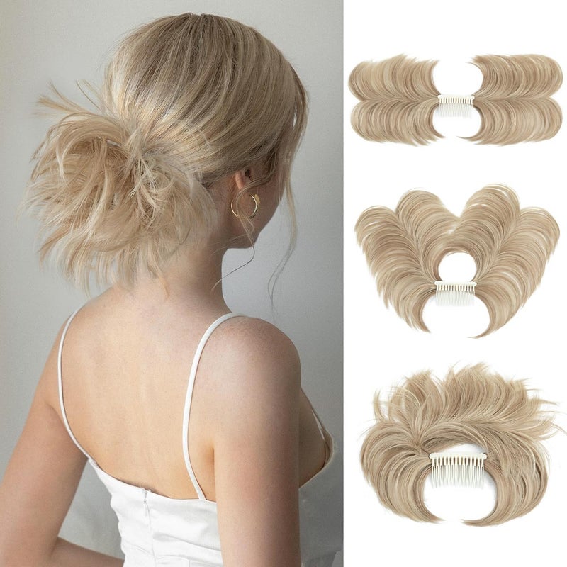 youngways Messy Bun Hair Piece Side Comb Clip in Hair Bun Hairpiece for Women Short Natural Straight Versatile Adjustable Styles Easy Hair pieces Dirty BlondeS