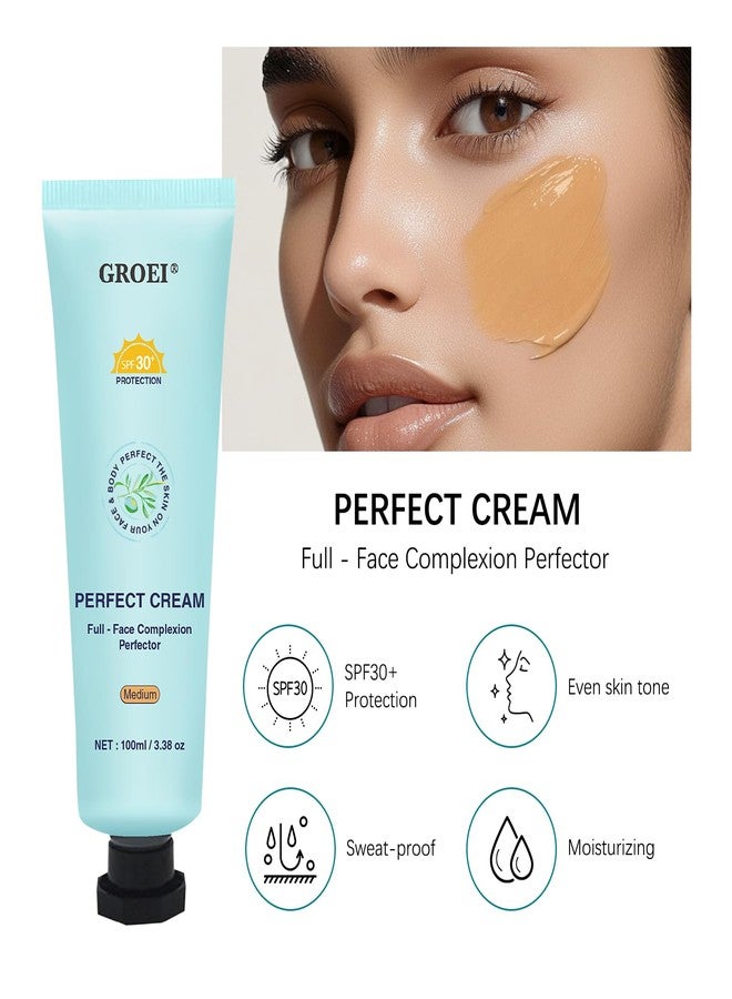 GROEI Perfect Cream All-Over Complexion Perfector | Long-Lasting BB Foundation & Concealer | SPF 30 Tinted Moisturizer for Face/Body (Medium) - Image 2