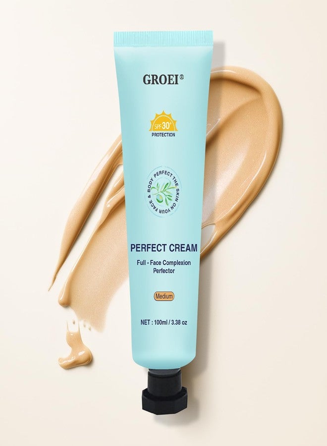 GROEI Perfect Cream All-Over Complexion Perfector | Long-Lasting BB Foundation & Concealer | SPF 30 Tinted Moisturizer for Face/Body (Medium) - Image 1