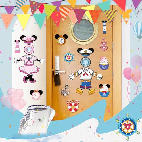 RiVolTa Mouse Cruise Door Decorations - 24 Pcs Large Ship Cabin Magnet Stickers Cute Blue Pink Mice Captain Sea Navigation Car Anchor Magnetic Decor for Holiday Carnival Party Stateroom Refrigerator - Image 3