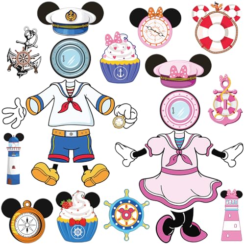 RiVolTa Mouse Cruise Door Decorations - 24 Pcs Large Ship Cabin Magnet Stickers Cute Blue Pink Mice Captain Sea Navigation Car Anchor Magnetic Decor for Holiday Carnival Party Stateroom Refrigerator - Image 1
