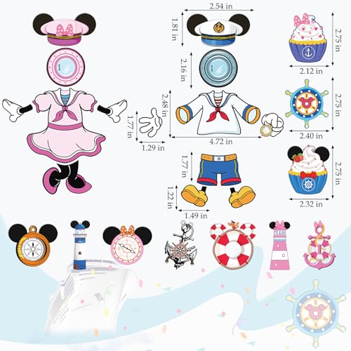 RiVolTa Mouse Cruise Door Decorations - 24 Pcs Large Ship Cabin Magnet Stickers Cute Blue Pink Mice Captain Sea Navigation Car Anchor Magnetic Decor for Holiday Carnival Party Stateroom Refrigerator - Image 5