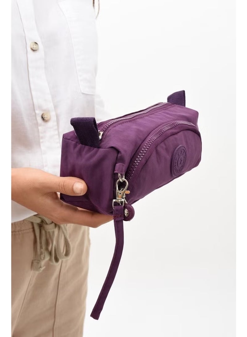 Duomino Water Repellent Multi-Pocket Crinkle Fabric Makeup Bag - Purple - Image 1