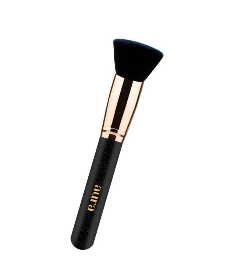 Flat Kabuki Foundation Brush by aura. Foundation brush for liquid makeup, cream and powder. Liquid foundation brush for face. Kabuki brush. Flat top brush. Brocha de maquillaje. Setting powder brush.