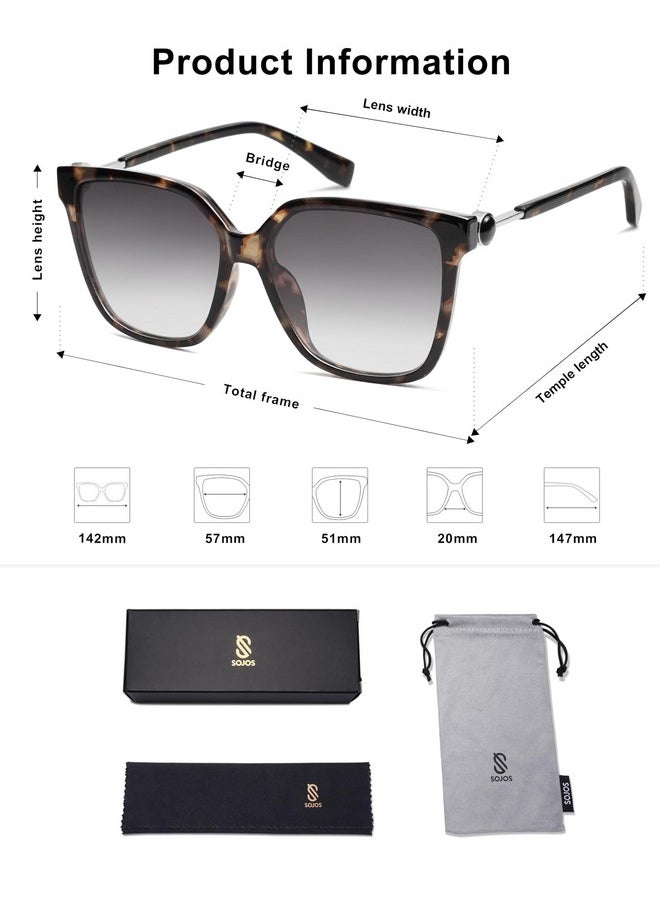 Sojos Fashion Square Sunglasses For Women Trendy Uv Protection Lens Womens Sunnies Sunglasses Sj2196, Greyish-Brown Tortoise Frame/Grey Grading Lens  - Image 5