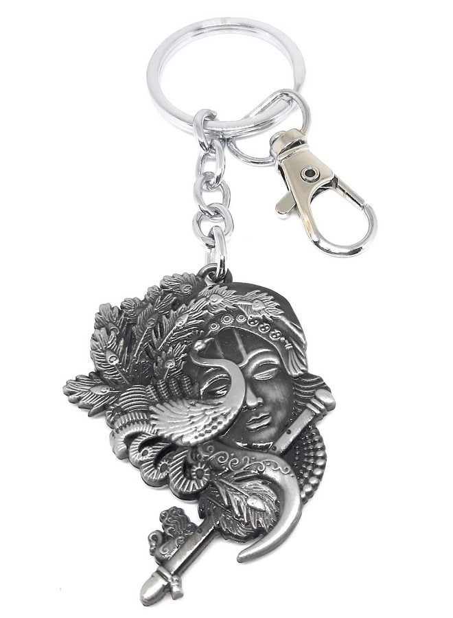 Aura Double Sided Krishna Playing Flute Keyring Keychain For Bike Car House Men Women Girls Boys Friends Metal Hook Keychain (Grey, 1) - Image 2