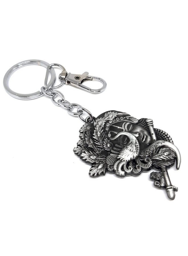 Aura Double Sided Krishna Playing Flute Keyring Keychain For Bike Car House Men Women Girls Boys Friends Metal Hook Keychain (Grey, 1) - Image 1