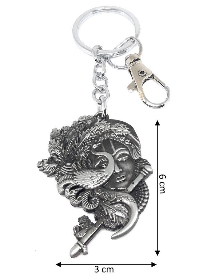 Aura Double Sided Krishna Playing Flute Keyring Keychain For Bike Car House Men Women Girls Boys Friends Metal Hook Keychain (Grey, 1) - Image 3