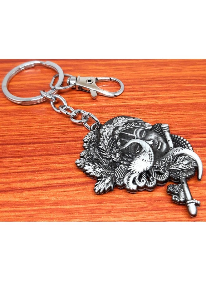 Aura Double Sided Krishna Playing Flute Keyring Keychain For Bike Car House Men Women Girls Boys Friends Metal Hook Keychain (Grey, 1) - Image 5