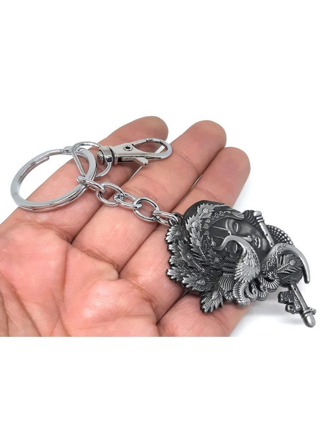 Aura Double Sided Krishna Playing Flute Keyring Keychain For Bike Car House Men Women Girls Boys Friends Metal Hook Keychain (Grey, 1) - Image 4