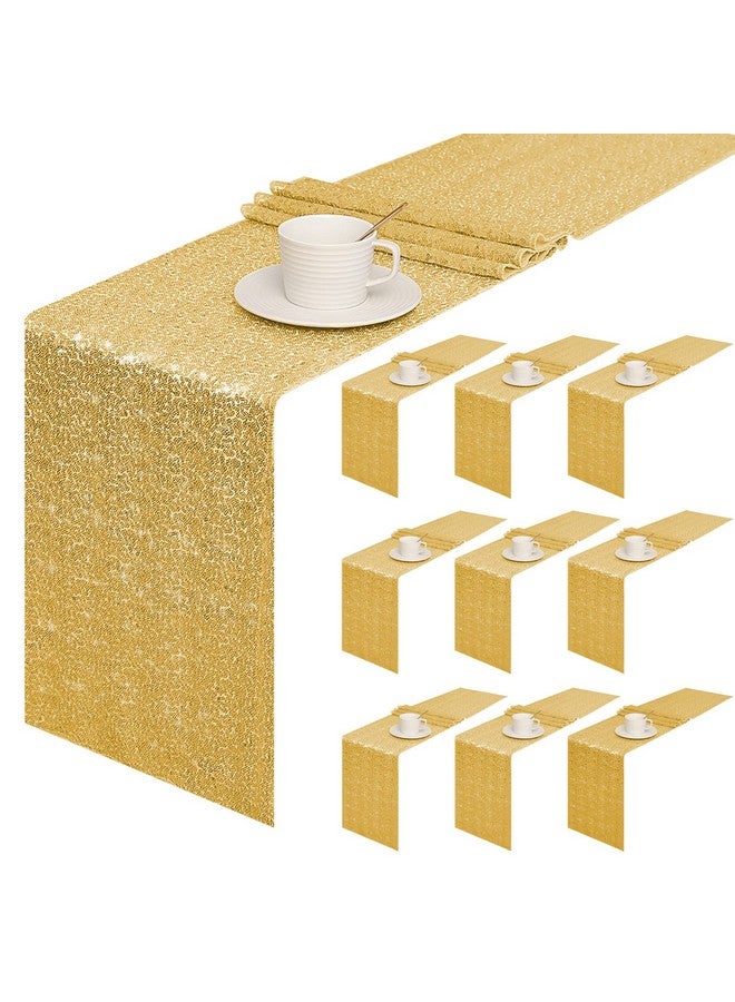 Sugargirl 10 Packs 12 x 72 inches Sequin Table Runner, Glitter Gold Table Runner for Birthday Party Supplies Wedding Holiday Celebration Event Decorations - Image 1