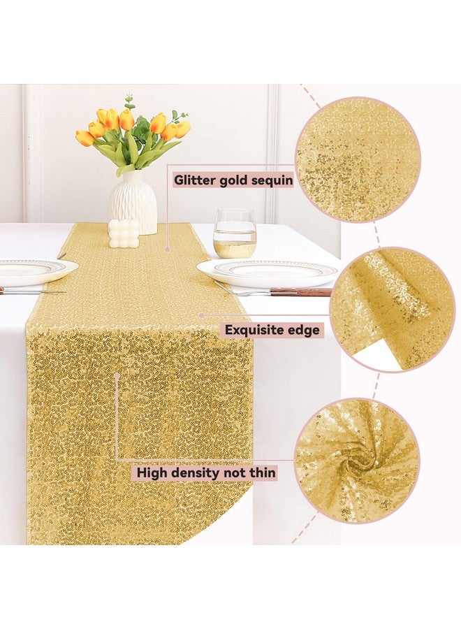 Sugargirl 10 Packs 12 x 72 inches Sequin Table Runner, Glitter Gold Table Runner for Birthday Party Supplies Wedding Holiday Celebration Event Decorations - Image 3