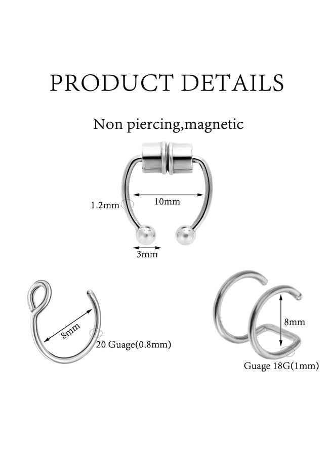 Yolev 9Pcs Fake Nose Rings Septum Piercings Stainless Steel Nose Ring Double Hoop Nose Ring Fake Septum Ring Faux Nose Rings for Women Fake, Stainless Steel, goldstone - Image 2