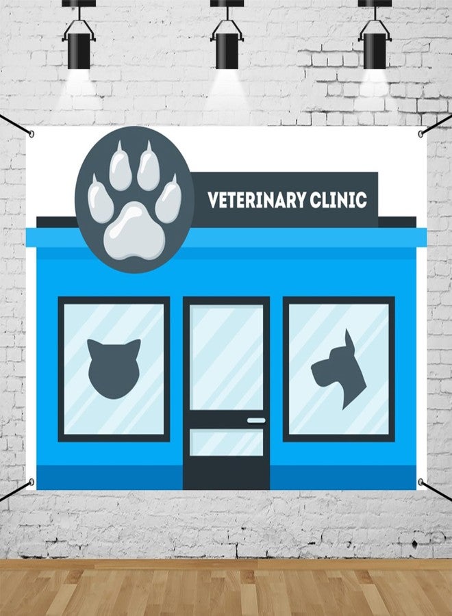 CSFOTO Polyester 6x3.6ft Veterinary Clinic Decorative Banner Blue Cartoon Pet Hospital Decorative Wallpaper Banner Cute Cat and Dog Pattern Pet Recovery Discharge Party Props Supplies Dog Photo Props - Image 1