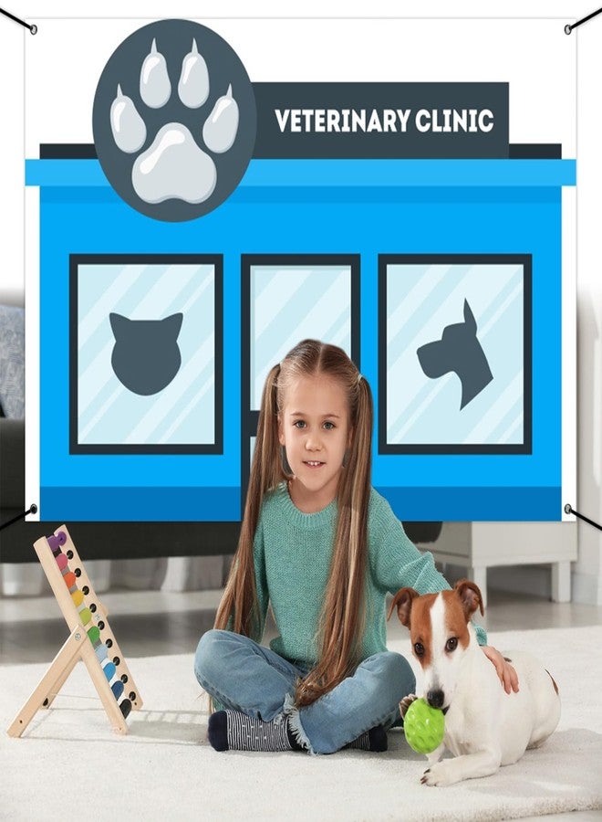 CSFOTO Polyester 6x3.6ft Veterinary Clinic Decorative Banner Blue Cartoon Pet Hospital Decorative Wallpaper Banner Cute Cat and Dog Pattern Pet Recovery Discharge Party Props Supplies Dog Photo Props - Image 3