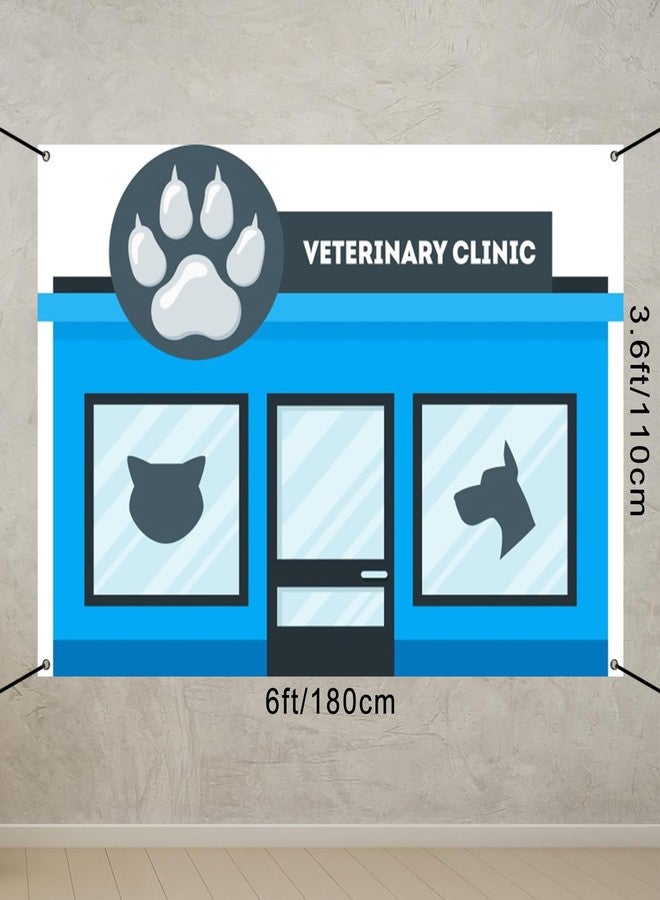 CSFOTO Polyester 6x3.6ft Veterinary Clinic Decorative Banner Blue Cartoon Pet Hospital Decorative Wallpaper Banner Cute Cat and Dog Pattern Pet Recovery Discharge Party Props Supplies Dog Photo Props - Image 2