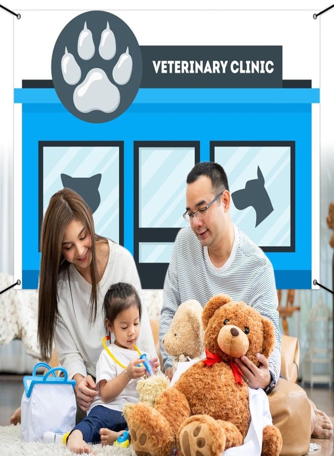 CSFOTO Polyester 6x3.6ft Veterinary Clinic Decorative Banner Blue Cartoon Pet Hospital Decorative Wallpaper Banner Cute Cat and Dog Pattern Pet Recovery Discharge Party Props Supplies Dog Photo Props - Image 4
