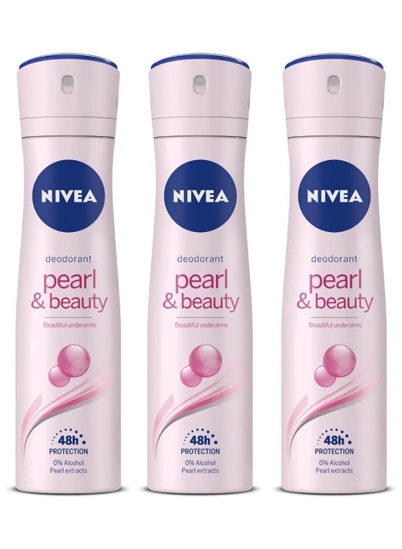 Nivea Pearl And Beauty Deodorant 150ml Pack of 3 3x150ml - Image 1