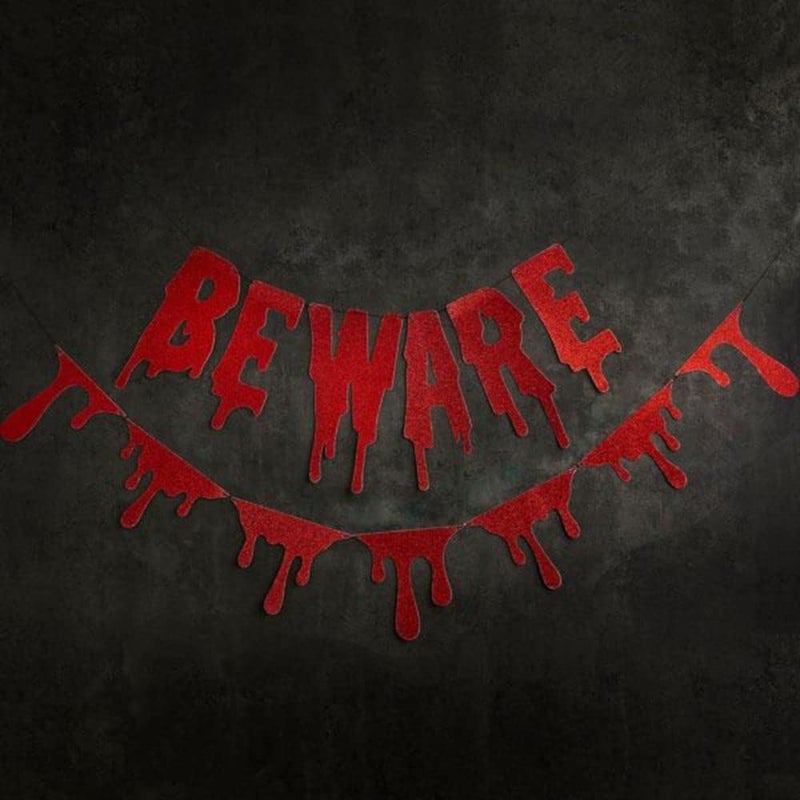 Smiffys Red Glitter Beware Bloody Banner 2m - Image 1