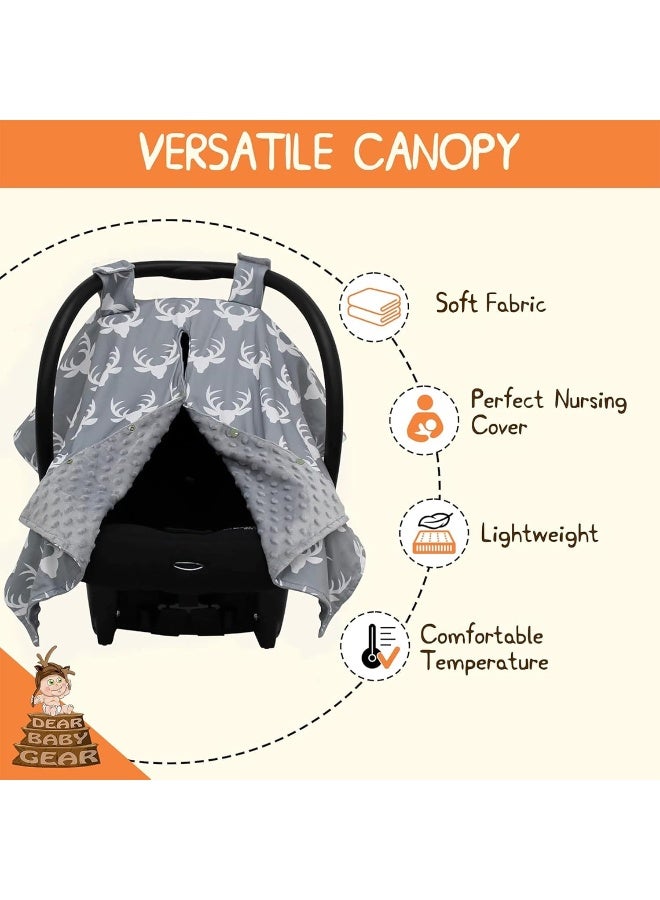 Dear Baby Gear Carseat Canopy, Antlers on Grey, Grey Minky - Image 5