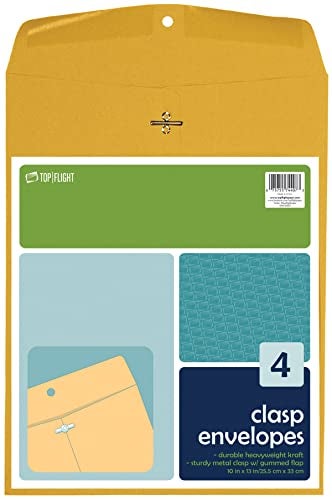 Top Flight Clasp Envelopes, Gummed and Clasped Closure, 10 x 13 Inches, Brown Kraft, 4 Envelopes per Pack (6911021) - Image 3