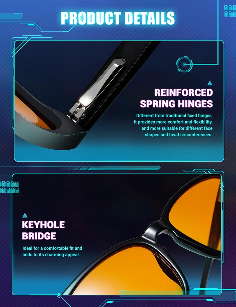 Blue Light Blocking Glasses Dual AR Coatings Amber Orange Lens for Computer Gaming - Image 4