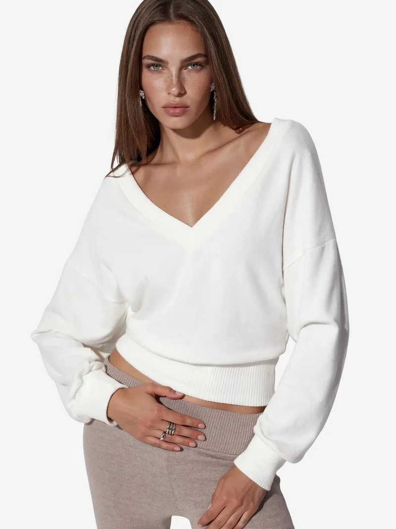 بوسيم BUSEM Women's Crop V-neck Sweatshirt