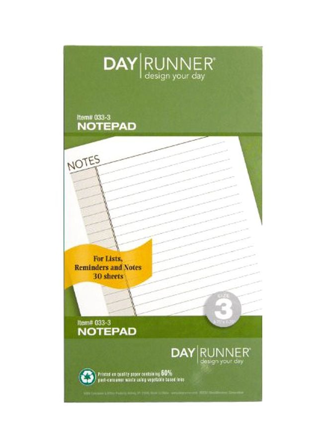 AT-A-GLANCE Day Runner Lined NotePad Pages, Refill, Loose-Leaf, Undated, for Planner, 3-3/4" x 6-3/4", Size 3, 30 Sheets/Pack (033-3) - Image 1