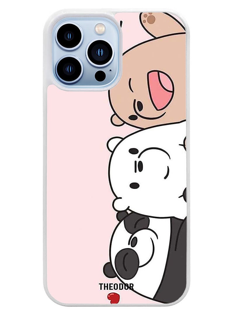 Theodor Protective Case Cover For APPLE IPHONE 14 Pro Three Friends Panda(White Bumper) - Image 1