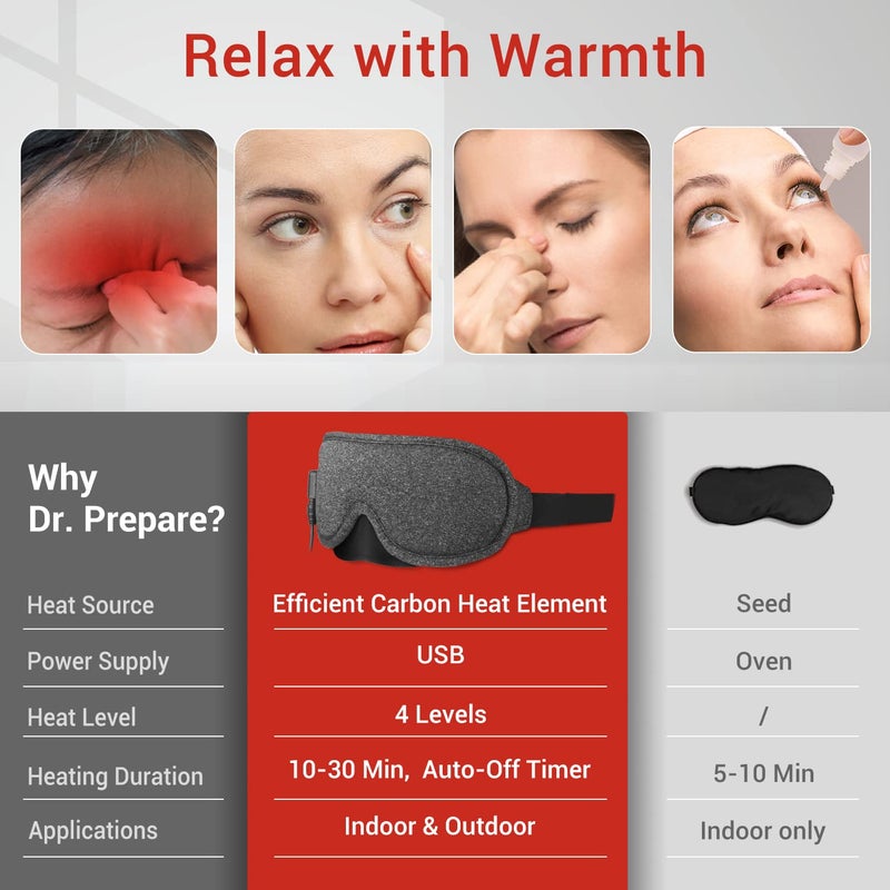 Dr. Prepare DR.PREPARE Heated Eye Mask, USB Eye Mask for Dry Eyes with Temperature & Timer Control, Earplugs, Warm Eye Compress Heating Pad for Sleep, Dry Eyes, Blepharitis, Dark Circles, MGD and Puffy Eyes - Image 2
