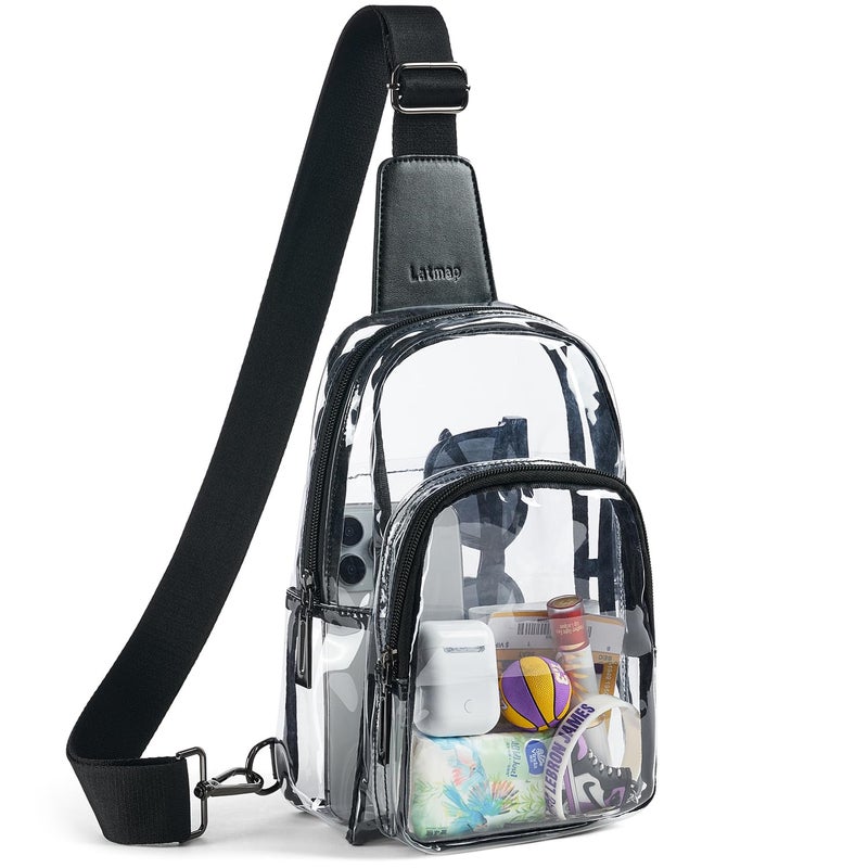 LATMAP Clear Bag for Stadium Events, Clear Purse for Women Stadium Crossbody Bag, Transparent Backpack for Concerts Sports-Black - Image 1