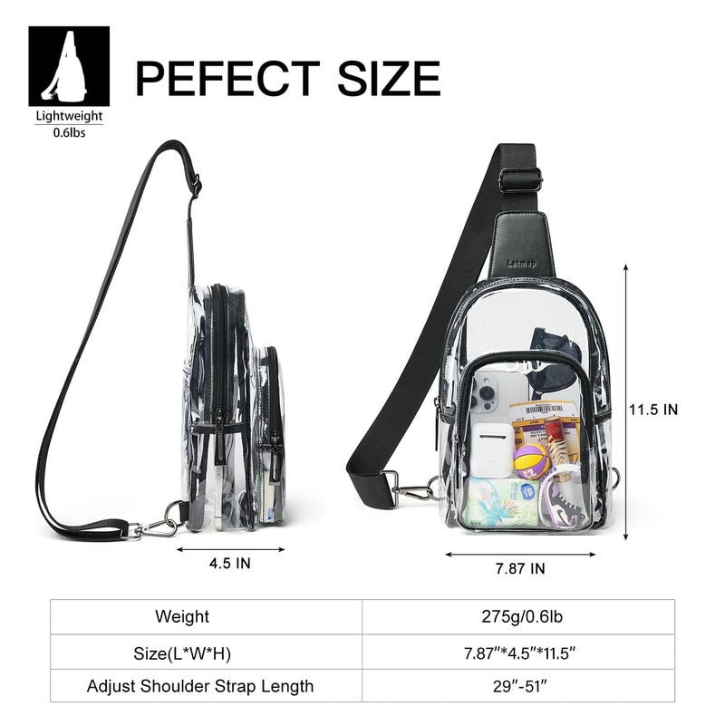 LATMAP Clear Bag for Stadium Events, Clear Purse for Women Stadium Crossbody Bag, Transparent Backpack for Concerts Sports-Black - Image 5