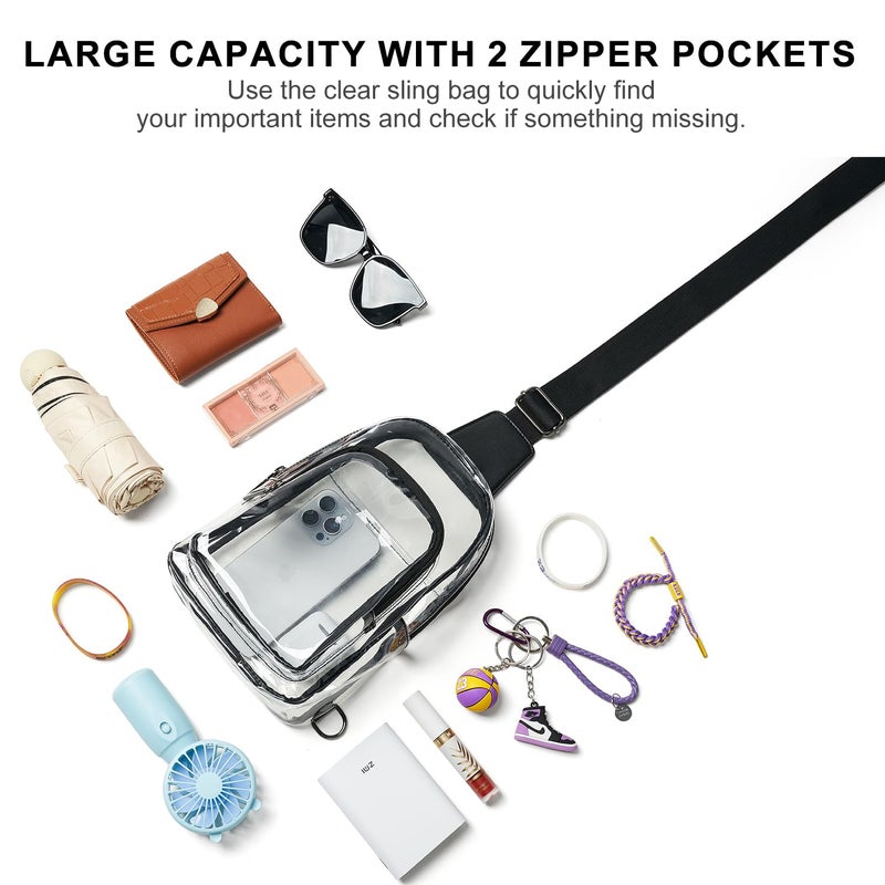 LATMAP Clear Bag for Stadium Events, Clear Purse for Women Stadium Crossbody Bag, Transparent Backpack for Concerts Sports-Black - Image 4