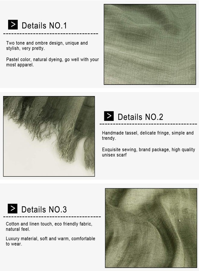 GERINLY Casual Linen Scarf Lightweight Natural Head Wrap Cotton Shawl with Color Attached Turban (Olive) - Image 5