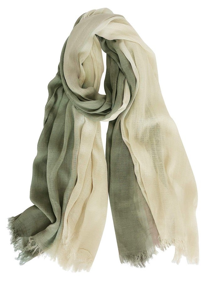 GERINLY Casual Linen Scarf Lightweight Natural Head Wrap Cotton Shawl with Color Attached Turban (Olive) - Image 1
