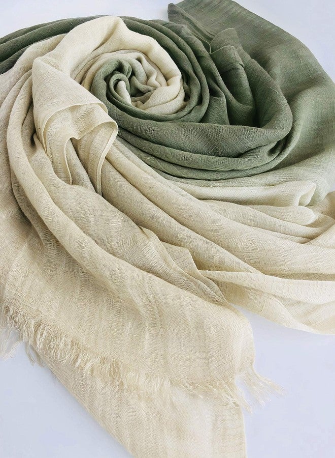 GERINLY Casual Linen Scarf Lightweight Natural Head Wrap Cotton Shawl with Color Attached Turban (Olive) - Image 3