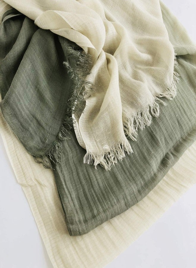 GERINLY Casual Linen Scarf Lightweight Natural Head Wrap Cotton Shawl with Color Attached Turban (Olive) - Image 4